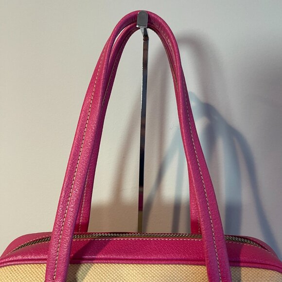 Prada Vintage Canapa Canvas and Fuchsia Calf Leather Shoulder Bag - Preowned - Picture 3 of 16